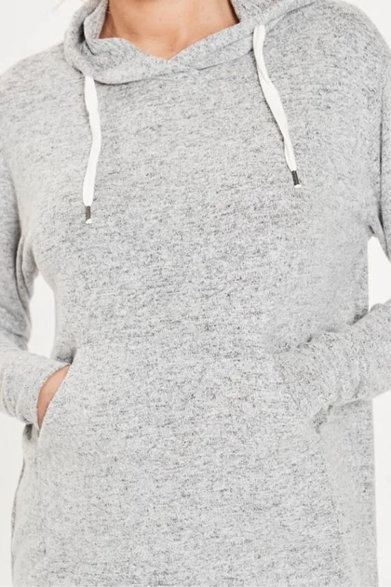 Sosandar Light Grey Marl Super Soft Hooded Top With Pockets Light Grey Women Loungewear