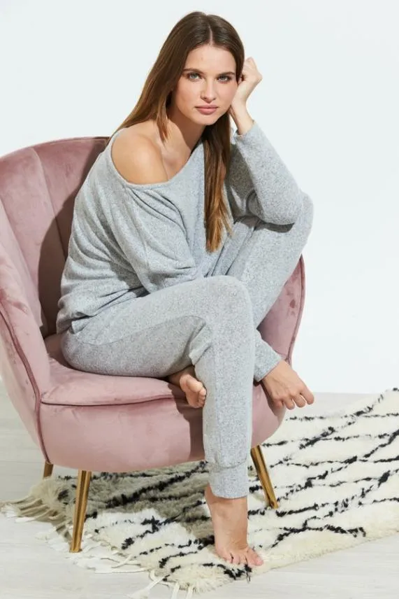 Sosandar Light Grey Super Soft Batwing Sleeve Loungewear Top Light Grey Women Nightwear