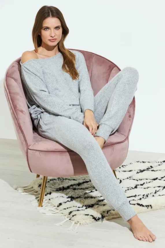 Sosandar Light Grey Super Soft Batwing Sleeve Loungewear Top Light Grey Women Nightwear