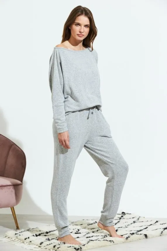 Sosandar Light Grey Super Soft Batwing Sleeve Loungewear Top Light Grey Women Nightwear