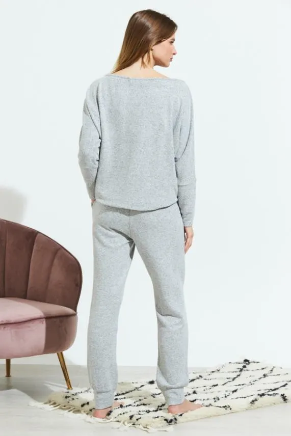 Sosandar Light Grey Super Soft Batwing Sleeve Loungewear Top Light Grey Women Nightwear