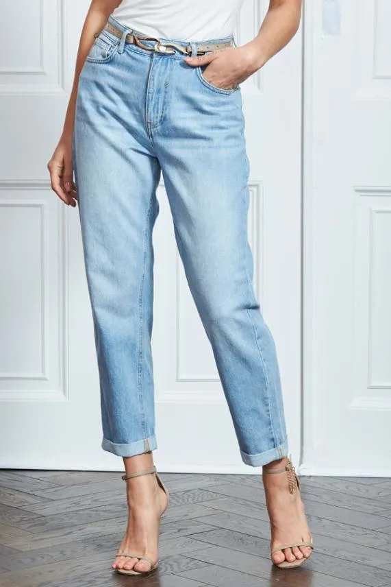 Sosandar Light Wash Denim Girlfriend Jeans Light Wash Women Jeans and Jeggings