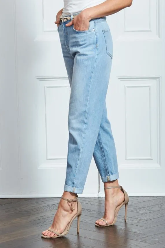Sosandar Light Wash Denim Girlfriend Jeans Light Wash Women Jeans and Jeggings