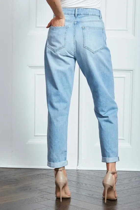 Sosandar Light Wash Denim Girlfriend Jeans Light Wash Women Jeans and Jeggings
