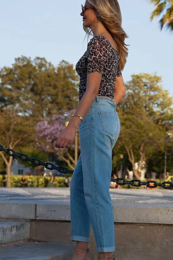 Sosandar Light Wash Denim Girlfriend Jeans Light Wash Women Jeans and Jeggings