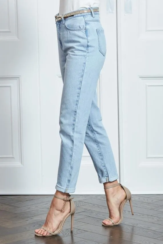 Sosandar Light Wash Slim Leg Mom Jeans Light Wash Women Jeans and Jeggings