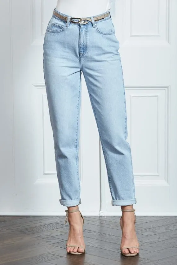 Sosandar Light Wash Slim Leg Mom Jeans Light Wash Women Jeans and Jeggings