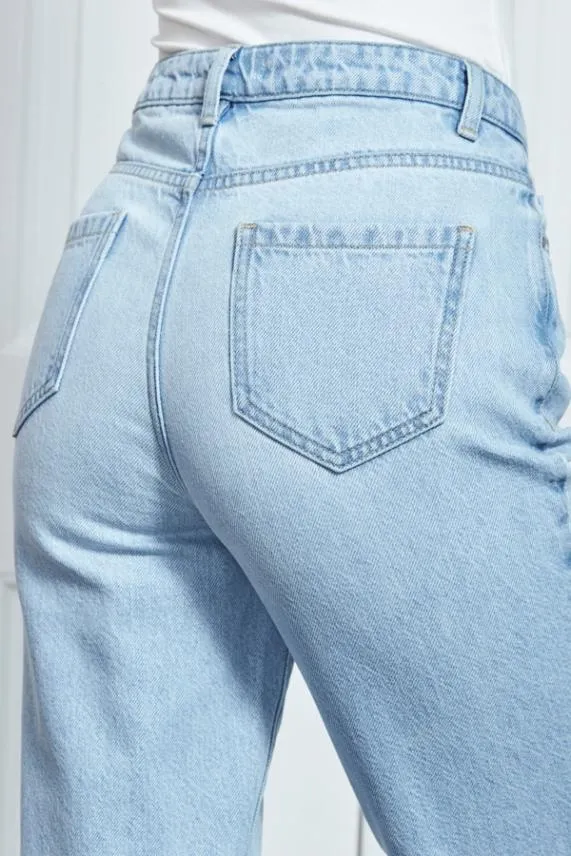 Sosandar Light Wash Slim Leg Mom Jeans Light Wash Women Jeans and Jeggings