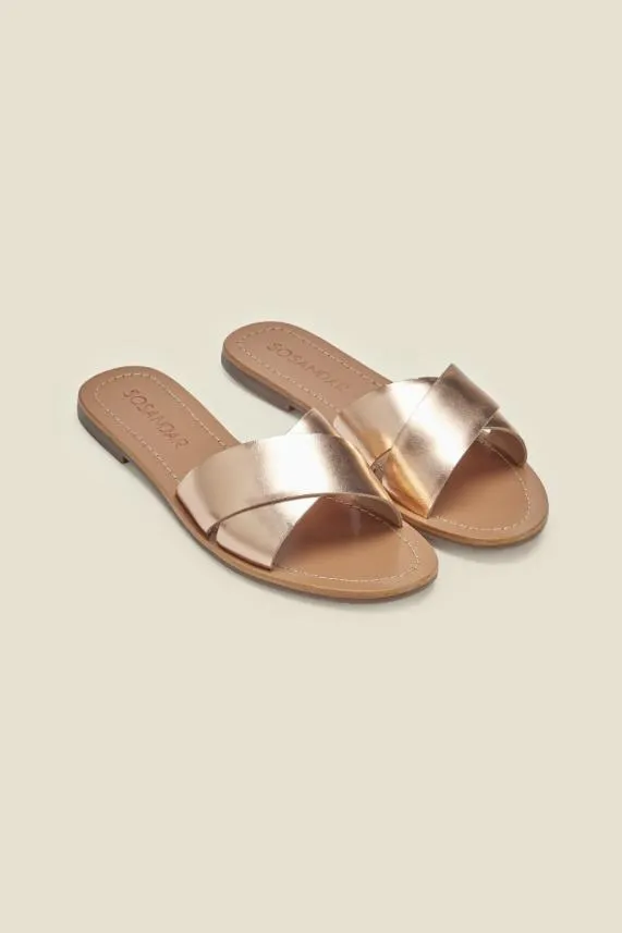 Sosandar Lisbon Rose Gold Leather Cross Strap Mule Flat Sandal Women Sandals and Flip Flops Sosandar Lisbon Rose Gold Leather Cross Strap Mule Flat Sandal Women Sandals and Flip Flops