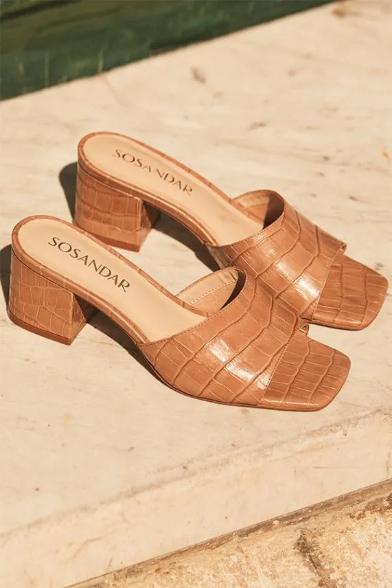 Sosandar Marley Camel Croc Leather Square Toe Mule Sandal Camel Women Sandals and Flip Flops Sosandar Marley Camel Croc Leather Square Toe Mule Sandal Camel Women Sandals and Flip Flops