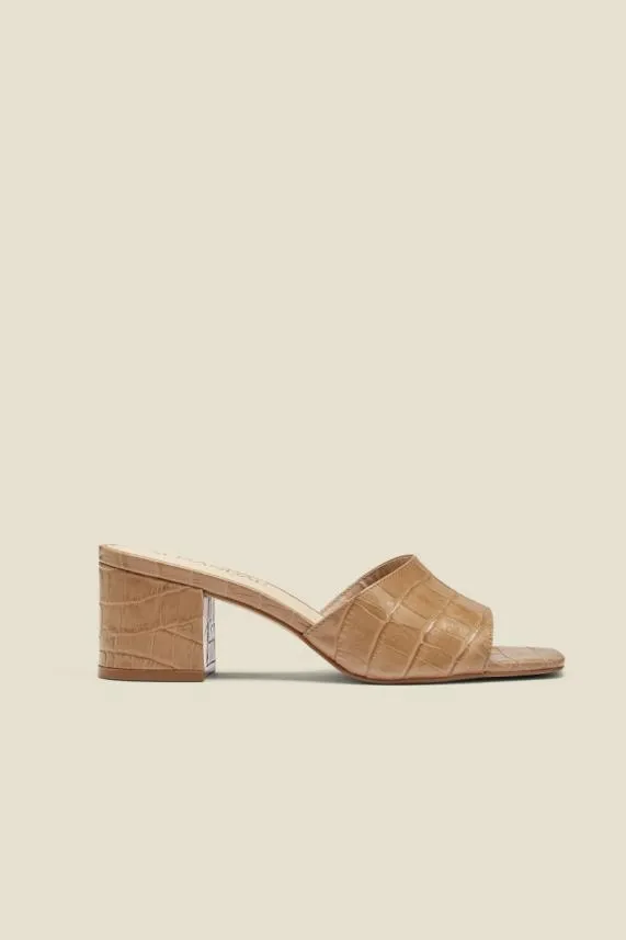 Sosandar Marley Camel Croc Leather Square Toe Mule Sandal Camel Women Sandals and Flip Flops