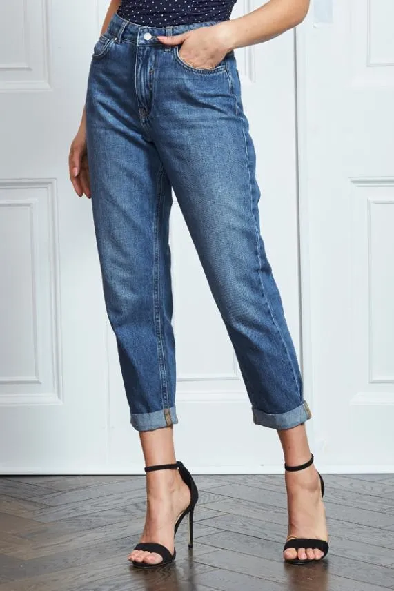 Sosandar Mid Blue Denim Girlfriend Jeans Mid Blue Women Jeans and Jeggings