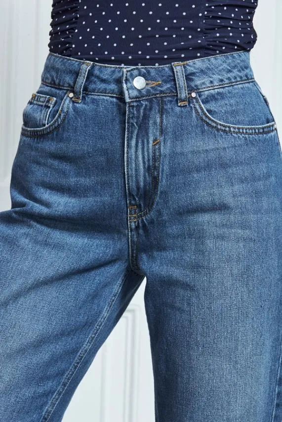 Sosandar Mid Blue Denim Girlfriend Jeans Mid Blue Women Jeans and Jeggings