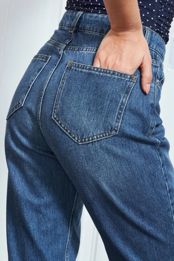 Sosandar Mid Blue Denim Girlfriend Jeans Mid Blue Women Jeans and Jeggings