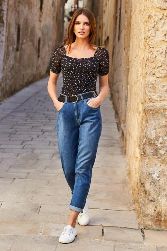 Sosandar Mid Blue Denim Girlfriend Jeans Mid Blue Women Jeans and Jeggings