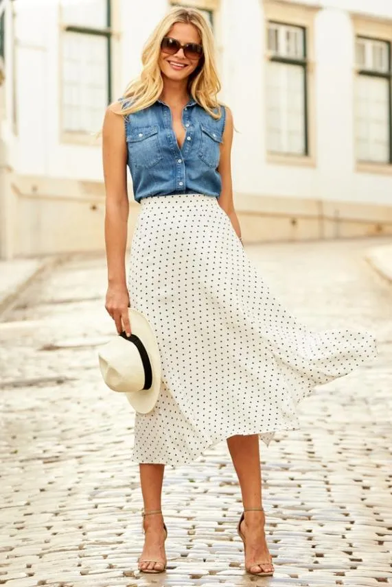 Sosandar Mid Blue Sleeveless Denim Shirt Mid Blue Women Tops
