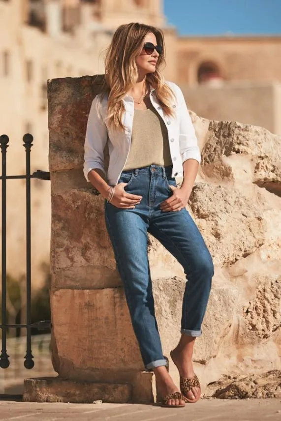 Sosandar Mid Blue Slim Leg Mom Jeans Mid Blue Women Jeans and Jeggings