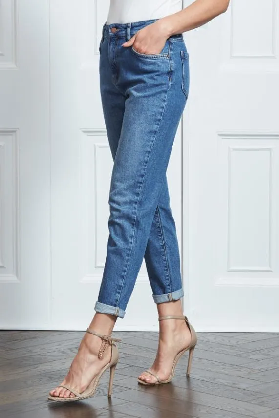 Sosandar Mid Blue Slim Leg Mom Jeans Mid Blue Women Jeans and Jeggings