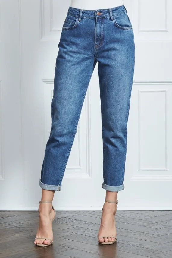 Sosandar Mid Blue Slim Leg Mom Jeans Mid Blue Women Jeans and Jeggings