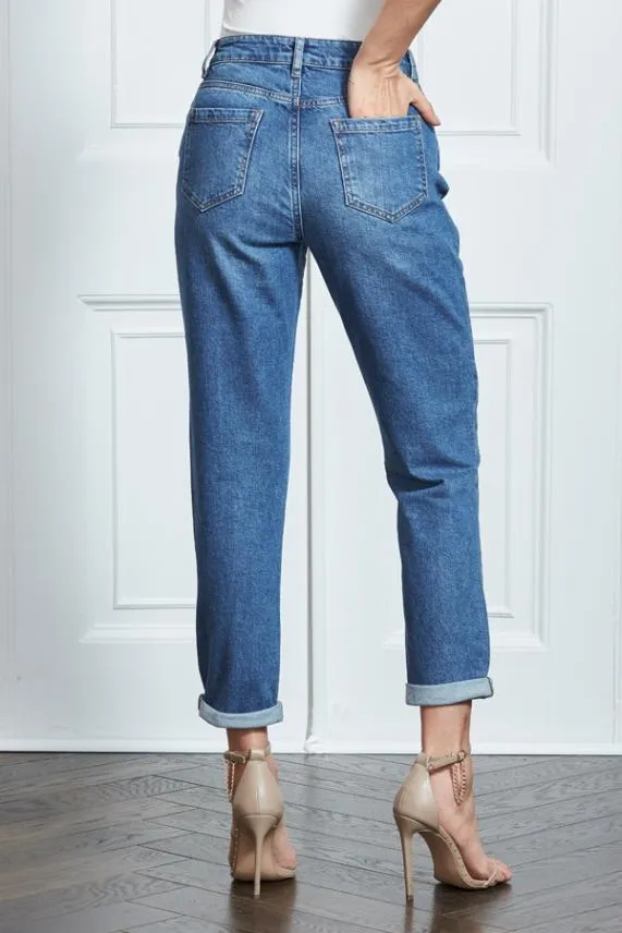 Sosandar Mid Blue Slim Leg Mom Jeans Mid Blue Women Jeans and Jeggings