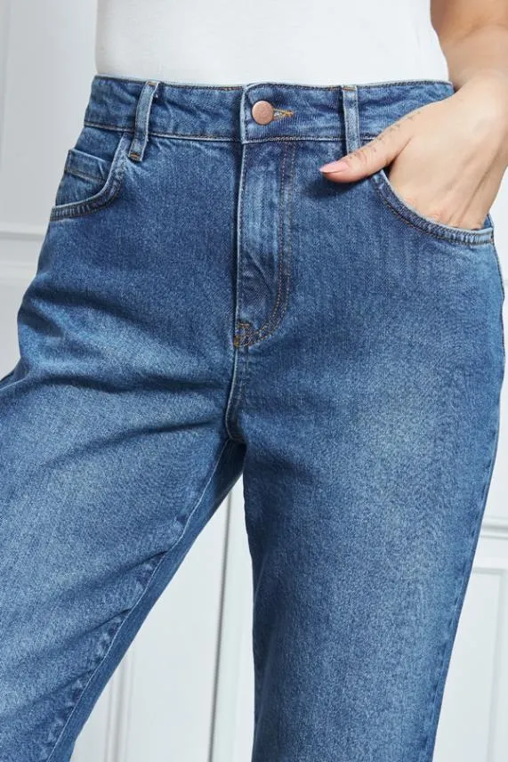 Sosandar Mid Blue Slim Leg Mom Jeans Mid Blue Women Jeans and Jeggings