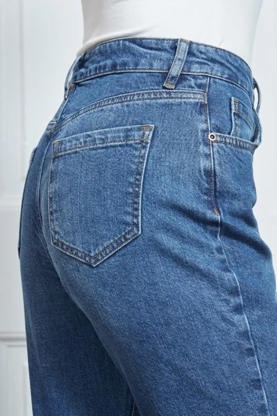 Sosandar Mid Blue Slim Leg Mom Jeans Mid Blue Women Jeans and Jeggings