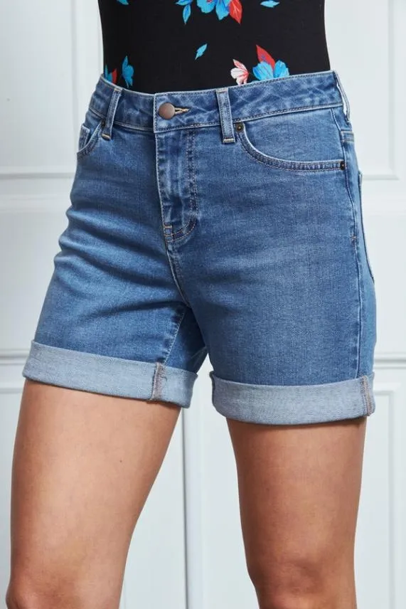 Sosandar Mid Blue Turn Up Denim Shorts Mid Blue Women Shorts