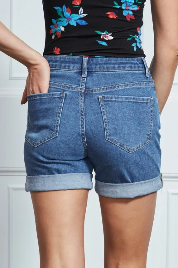 Sosandar Mid Blue Turn Up Denim Shorts Mid Blue Women Shorts