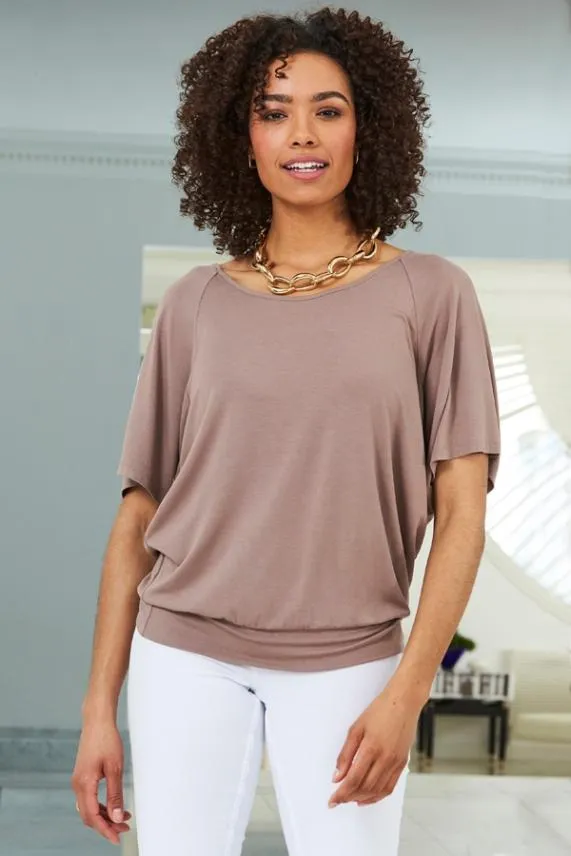 Sosandar Mocha Relaxed Fit Jersey T Shirt Women Tops