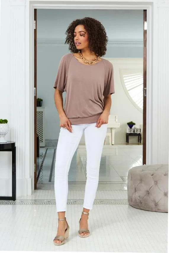 Sosandar Mocha Relaxed Fit Jersey T Shirt Women Tops