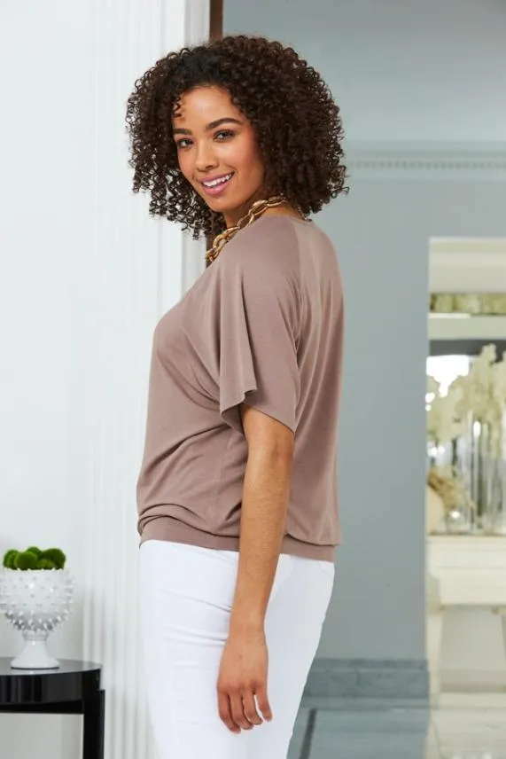 Sosandar Mocha Relaxed Fit Jersey T Shirt Women Tops
