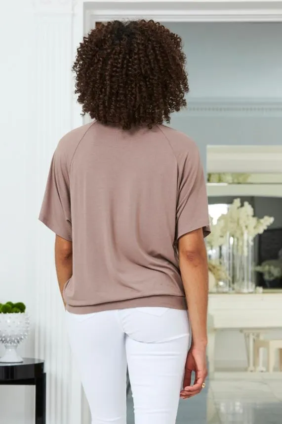 Sosandar Mocha Relaxed Fit Jersey T Shirt Women Tops
