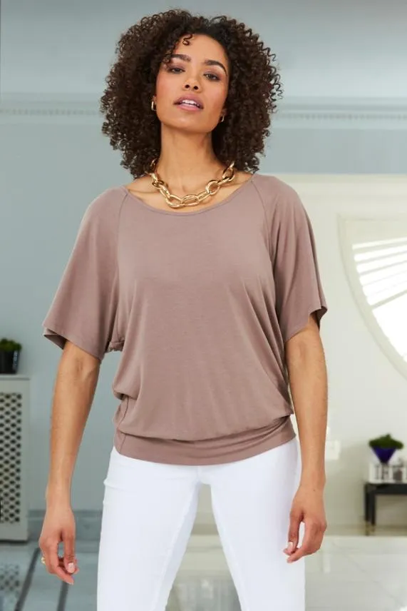 Sosandar Mocha Relaxed Fit Jersey T Shirt Women Tops