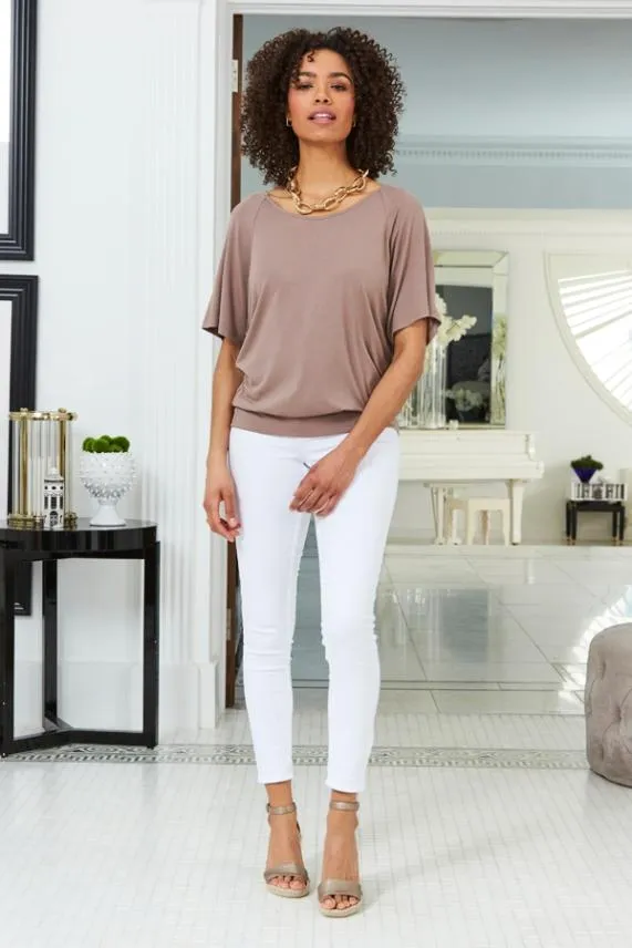 Sosandar Mocha Relaxed Fit Jersey T Shirt Women Tops
