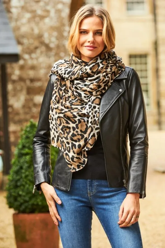 Sosandar Natural Leopard Print Scarf Women Hats Scarves and Gloves