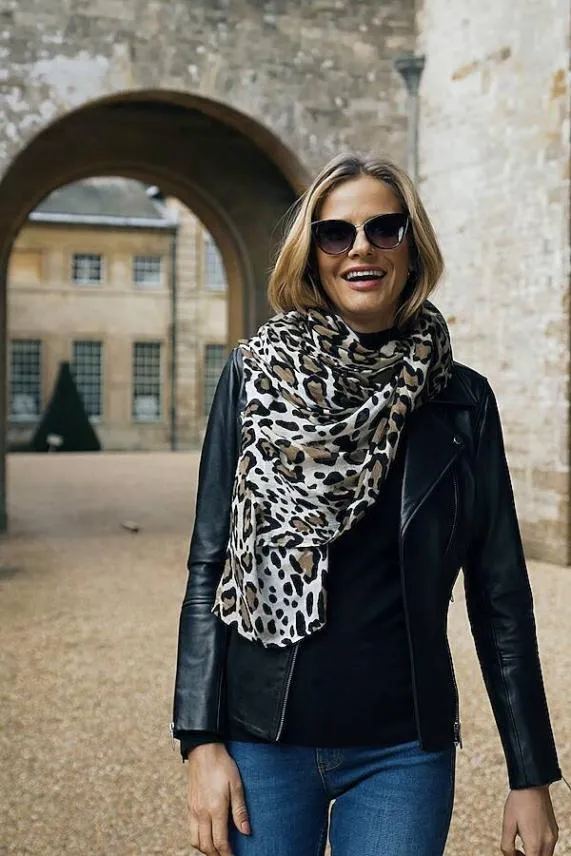 Sosandar Natural Leopard Print Scarf Women Hats Scarves and Gloves