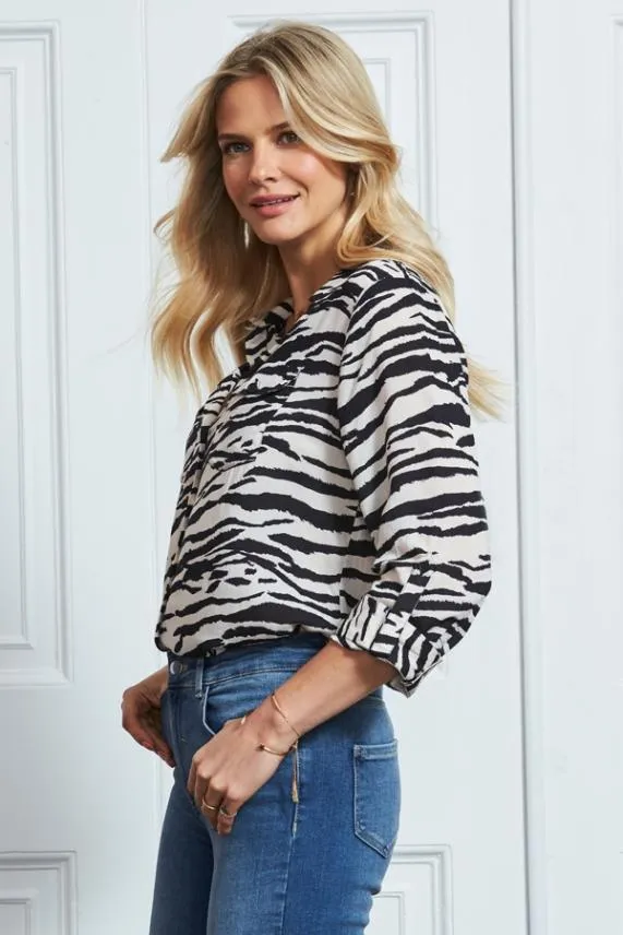 Sosandar Natural Zebra Print Pocket Detail Longline Shirt Women Tops