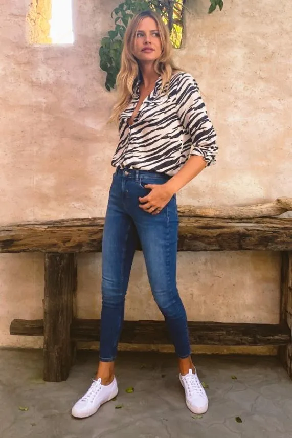 Sosandar Natural Zebra Print Pocket Detail Longline Shirt Women Tops