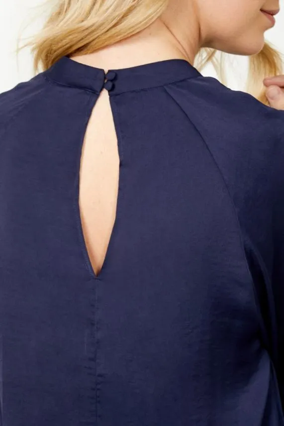 Sosandar Navy Blue Ruffle Sleeve Relaxed Fit Top Navy Blue Women Tops