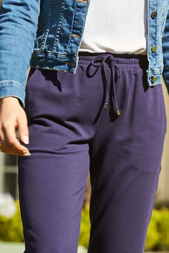 Sosandar Navy Blue Turn Up Cuff Joggers Navy Blue Women Loungewear