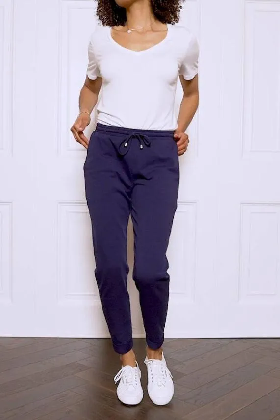 Sosandar Navy Blue Turn Up Cuff Joggers Navy Blue Women Loungewear