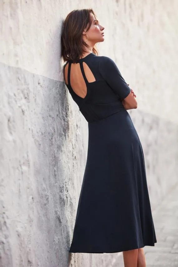 Sosandar Navy Cut Out Back Detail Midi Dress Navy Women Dresses Sosandar Navy Cut Out Back Detail Midi Dress Navy Women Dresses