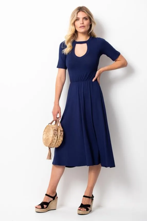 Sosandar Navy Cut Out Back Detail Midi Dress Navy Women Dresses Sosandar Navy Cut Out Back Detail Midi Dress Navy Women Dresses
