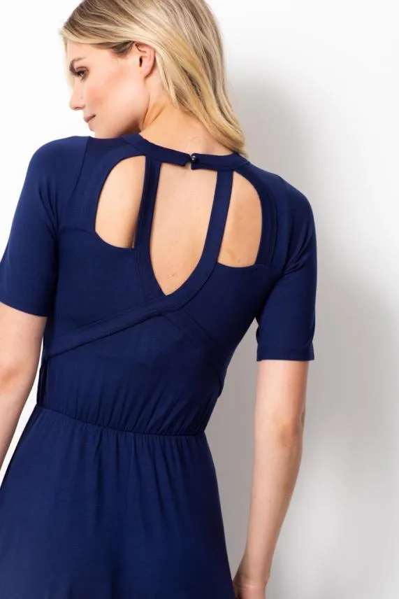 Sosandar Navy Cut Out Back Detail Midi Dress Navy Women Dresses Sosandar Navy Cut Out Back Detail Midi Dress Navy Women Dresses