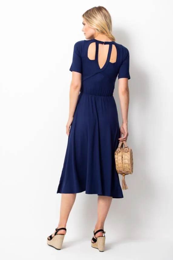 Sosandar Navy Cut Out Back Detail Midi Dress Navy Women Dresses Sosandar Navy Cut Out Back Detail Midi Dress Navy Women Dresses