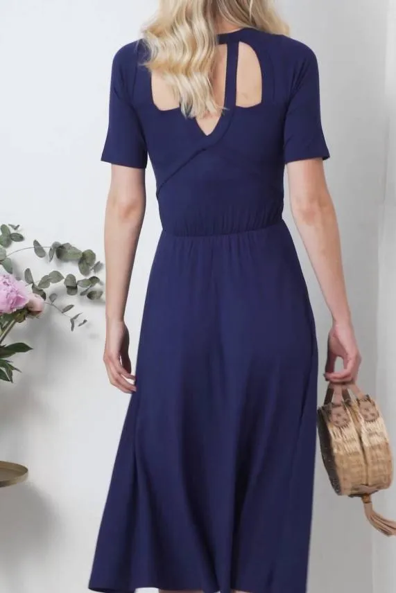Sosandar Navy Cut Out Back Detail Midi Dress Navy Women Dresses Sosandar Navy Cut Out Back Detail Midi Dress Navy Women Dresses