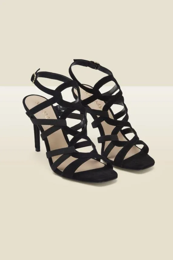 Sosandar Neptune Black Suede Strappy Sandal Black Women Heels