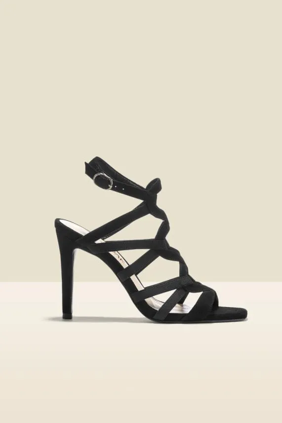 Sosandar Neptune Black Suede Strappy Sandal Black Women Heels