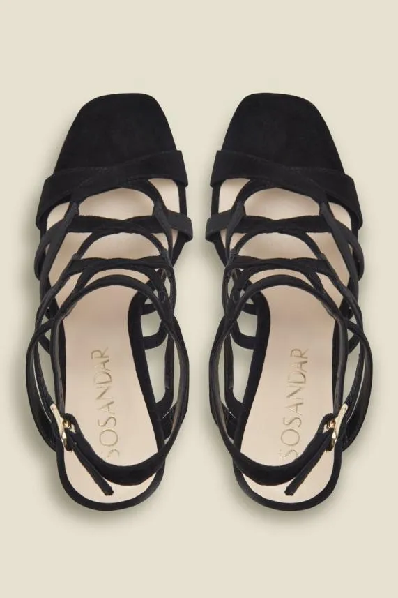Sosandar Neptune Black Suede Strappy Sandal Black Women Heels