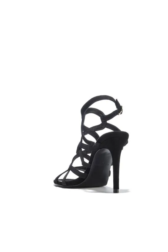 Sosandar Neptune Black Suede Strappy Sandal Black Women Heels